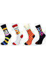 4'lü Unısex Organik Çizgili, Tilki Desenli, Puantiyeli ve Geometrik Desenli Esnek Nem Alabilen Pamuklu Spor Soket Çoraplar