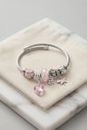 Mey İthalat Pembe Kristal Kalp Charmlı Gümüş Renk Bileklik