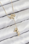 CEYLAN ADAM Pirinç Zirkon Taşlı Sallantılı Ayıcıklı Yıldız Model Gold Renk Kadın Kolye