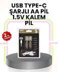 CEYLAN ADAM Tekrar Şarj Edilebilir AA USB Type-C Pil | 1000+ Döngü | 1.5V Sabit Voltaj