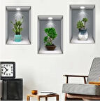 CEYLAN ADAM  3D Çiçek Vazo Duvar Sticker 3 lü Set GRİ Fon