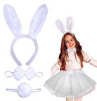 CEYLAN ADAM Nessiworld  Tavşan Tacı Eteği Papyonu ve Kuyruk Kostüm Seti Beyaz Renk Çocuk Boy
