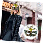 CEYLAN ADAM     Siyah Kadife Üzeri Rengarenk Payetli Pullu Sarı Tüylü Sarı Taşlı Parti Maskesi 19x21 cm