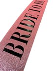 Pembe Üzeri Siyah Kalın Bride To Be Yazılı Simli Işıltılı Kuşak Kemer 10x80 cm