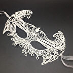 CEYLAN ADAM     Beyaz Renk Dantel Kesim Dantel İşlemeli Balo Parti Maskesi 1 No