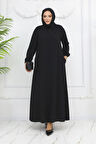 Siyah Yakası Bağcıklı Rabia Kumaş Ferace Mf-2253