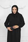 Siyah Fularlı Düğme Detaylı Fermuarlı Büyük Beden Kadın Ferace Mf-2257
