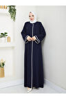 Lacivert Dubai İpeği Biyeli Ferace Mf-2269