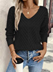 Kadın Uzun Kollu V Yakalı Triko Bluz