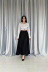 Siyah Yanları Büzgülü Uzun Etek