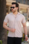 Erkek Ottoman Kumaş Apaj Yaka Kısa Kollu Gömlek