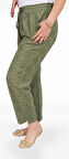 325001 Beli Lastikli Dantel Çiçek Desenli Keten Kadın Pantolon Haki