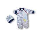 0-3 3-6 6-9 Ay Şemsiyeli Ördek Nakışlı Şapkalı Erkek Bebek Tulumu Lacivert