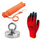 Ø60 mm Deniz Mıknatısı - Kancalı Halkalı Mıknatıs - 100 kg Güç - 25 Metre Halatlı Set