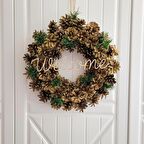 Dekoratif Kozalak Çelenk Kapı Süsü (35*35 cm)