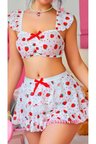 Çilek Desenli Seksi Büstiyer ve Mini Etek