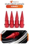 Sivri Sibop Kapağı Kırmızı Metal 4 Lü Set Universal Lastik Sibop Koruyucu Kapak