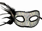 Siyah Renk Yandan Tüylü Pul Payet İşlemeli Parti Maskesi 23x12 Cm