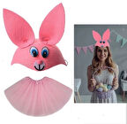 CEYLAN ADAM Tavşan Kostümü Pembe - 23 Nisan Tavşan Şapka Ve Tütü Etek Seti 2 Parça