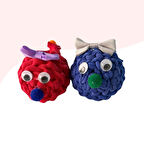 2Li Çıngıraklı Örme Kedi Oyuncağı 9Cm Kırmızı-Mavi