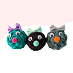 3Lü Çıngıraklı Örme Kedi Oyuncağı 9Cm Yeşil-Siyah-Gri