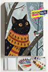 Sayılarla Boyama Seti Numaralı Tuval Fırça Boya Dahil Kasnaklı Set 50x70 Cm - MİNİK KUŞ VE KEDİ