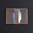 minimal X Fold Deri Kartlık - El Yapımı Gerçek Deri - Bol Kart Kapasiteli - Kestane Kahverengi