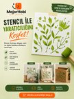 Çiçek ve Yaprak Desenli Stencil Şablon  Kumaş Ahşap Duvar Boyama Kalıbı