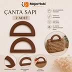 Ahşap Görünümlü Çanta Sapı 2li Set Örgü ve Tığ İşi Çanta Sapı 14x8 cm Kahverengi