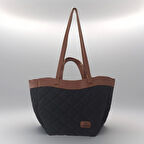 Kapitone Desenli Siyah Kadın El ve Omuz Çantası