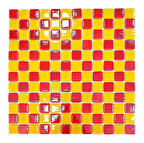 Mutfak tezgah arası, Havuz, Banyo, Sauna, Spa, iç , dış, zemin, duvar, kaplama ve dekorasyon uygulamalarında tüm yüzeyler için, 25x25mm. Sarı-Kırmızı, Damalı, 31.5x31.5cm. Fileli Cam Mozaik.