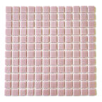 Mutfak tezgah arası, Havuz, Banyo, Sauna, Spa, iç , dış, zemin, duvar, kaplama ve dekorasyon uygulamalarında tüm yüzeyler için, 25x25mm. Pembe, 31.5x31.5cm. Fileli Cam Mozaik.
