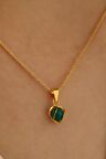 14 Ayar Altın Yeşil Akik Küp Zincir Kolye