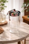 650 ml Borosilikat Cam Hava Geçirmez Siyah Kumaş Kaplama Bambu Kapaklı Kavanoz, çap: 8 cm, h: 18 cm