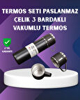 Paslanmaz Termos ve İkili Bardak Seti | 6-12 Saat Sıcak/Soğuk Tutma