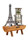 Eyfel Kulesi Tasarımlı Kum Saati Kristalleştirilmiş Kum Saati Dekoratif Ahşap G