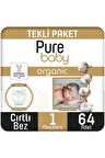 Pure Baby Organic 1 Numara Yenidoğan 64'lü Cırtlı Bez