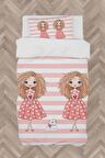 MEKTA HOME BEBEK VE ÇOCUK ODASI İkiz Kız Desenli Çizgili Nevresim Takımı