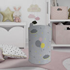 MEKTA HOME BEBEK VE ÇOCUK ODASI Gri Zemin Balonlu Yıldızlı Bulut Desenli Oyuncak Sepeti