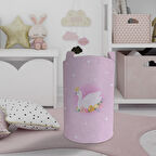 MEKTA HOME BEBEK VE ÇOCUK ODASI Pembe Kuğu Desenli Oyuncak Sepeti