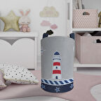 MEKTA HOME BEBEK VE ÇOCUK ODASI Denizci Desenli Lacivert Gri Oyuncak Sepeti