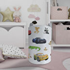 MEKTA HOME BEBEK VE ÇOCUK ODASI Yol Hayvan ve Araba Desenli Oyuncak Sepeti