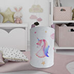 MEKTA HOME BEBEK VE ÇOCUK ODASI Unicorn ve Seksek Desenli Lacivert Oyuncak Sepeti