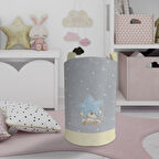 MEKTA HOME BEBEK VE ÇOCUK ODASI Yıldız ve Ayıcık Desenli Sarı Çizgili Oyuncak Sepeti