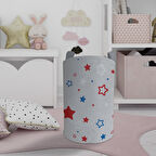 MEKTA HOME BEBEK VE ÇOCUK ODASI Mavi Kırmızı Yıldız Desenli Oyuncak Sepeti