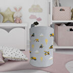 Mekta Home Bebek Ve Çocuk Odası İş Makinelı Gri Yol Desenli Oyuncak Sepeti