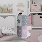 MEKTA HOME BEBEK VE ÇOCUK ODASI Soft Yıldız ve Kalp Desenli Oyuncak Sepeti