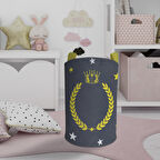 MEKTA HOME BEBEK VE ÇOCUK ODASI Yol ve Seksek Desenli Antrasit Oyuncak Sepeti