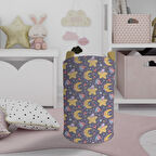 MEKTA HOME BEBEK VE ÇOCUK ODASI Şapkalı Yıldız ve Ay Desenli Oyuncak Sepeti