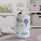 MEKTA HOME BEBEK VE ÇOCUK ODASI Renkli Bulut ve Uçan Balon Desenli Oyuncak Sepeti